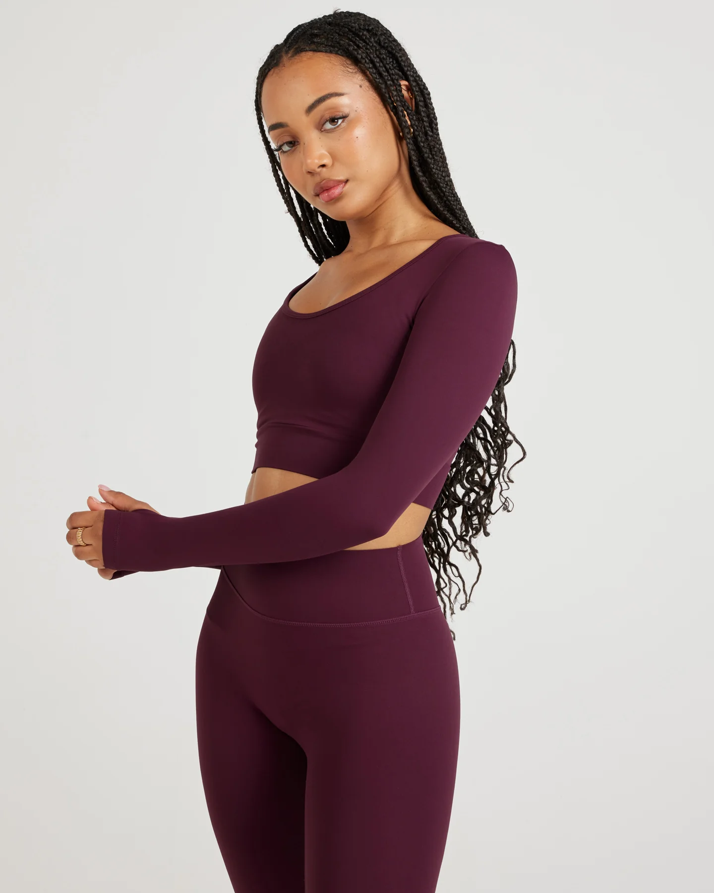 Airey Scoop Crop Long Sleeve - Cherry Cola - Image 3