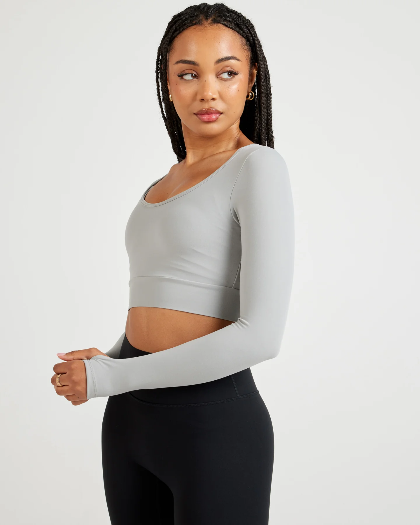 Airey Scoop Crop Long Sleeve - Moon Grey - Image 3