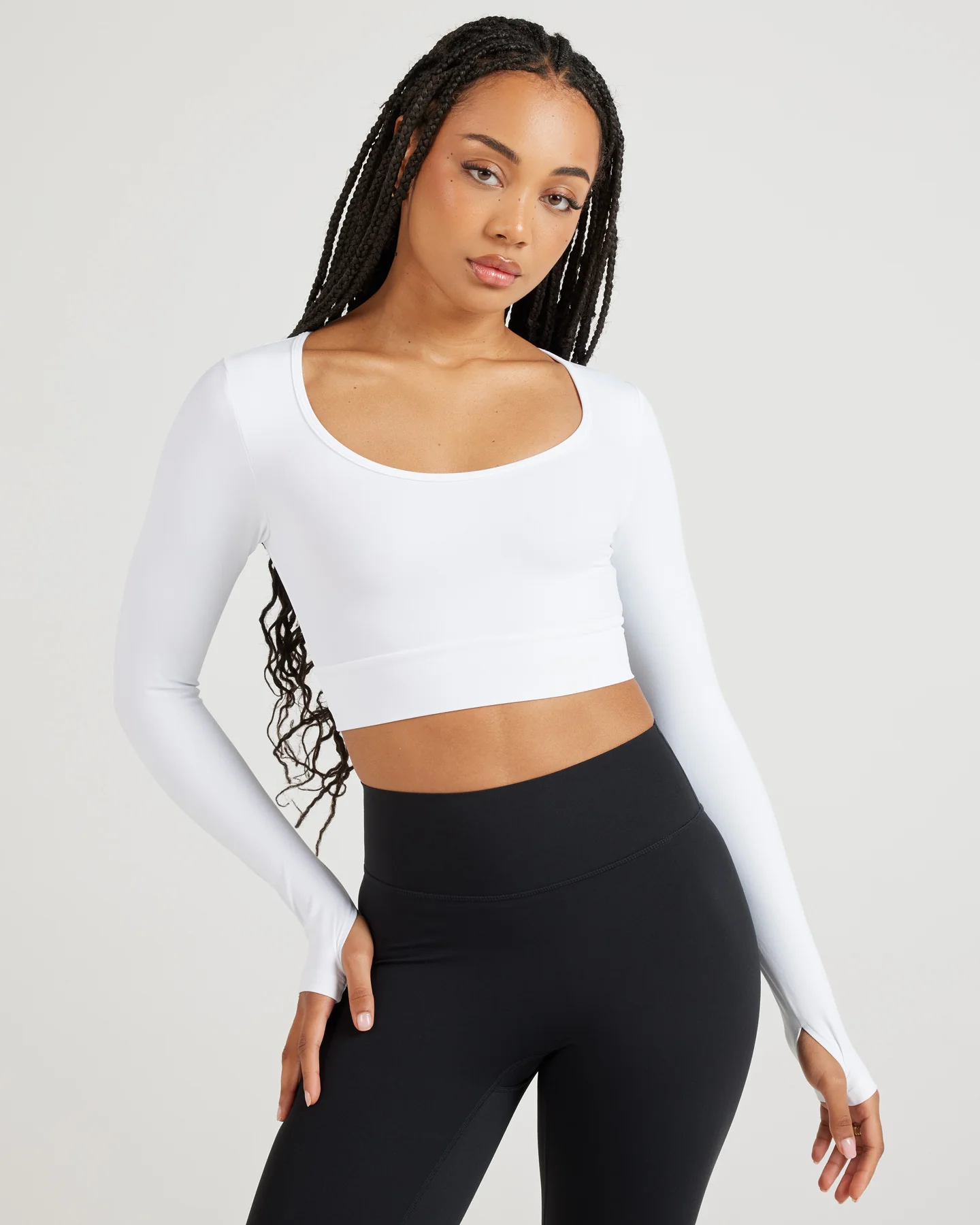 Airey Scoop Crop Long Sleeve - White - Image 3