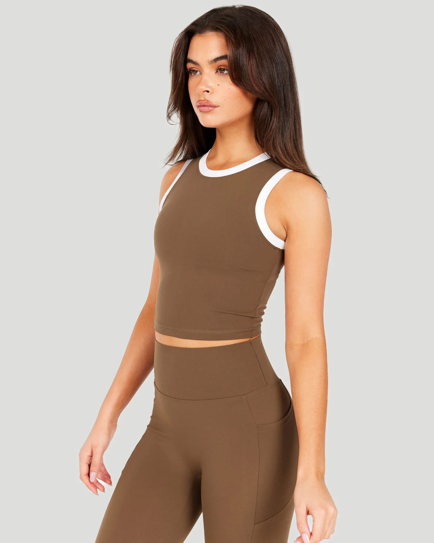 Aura Ringer Tank - Cafe Latte / White - Image 3