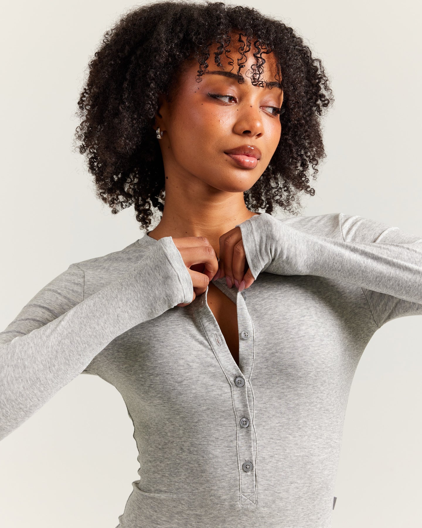 EE Lounge Button Up Unitard - Heather Grey - Image 3