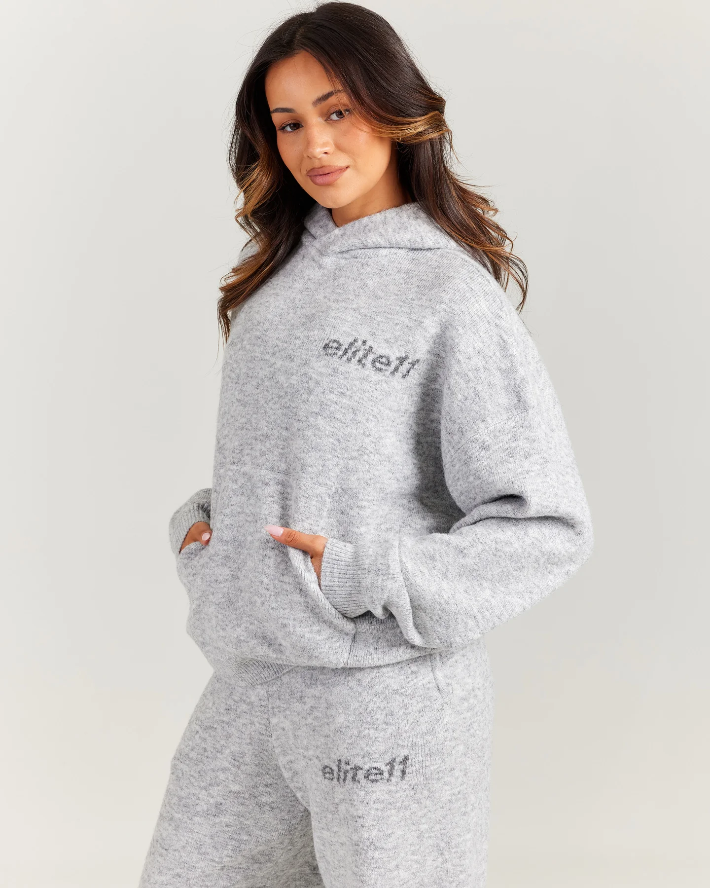 Elite 11 Knitted Hoodie - Grey Marle - Image 3