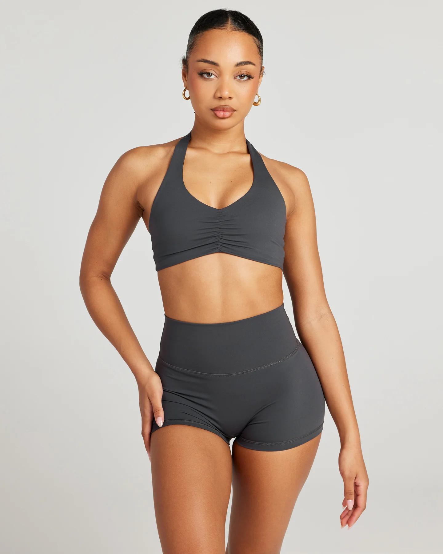 Halter Scrunch Bra - Charcoal