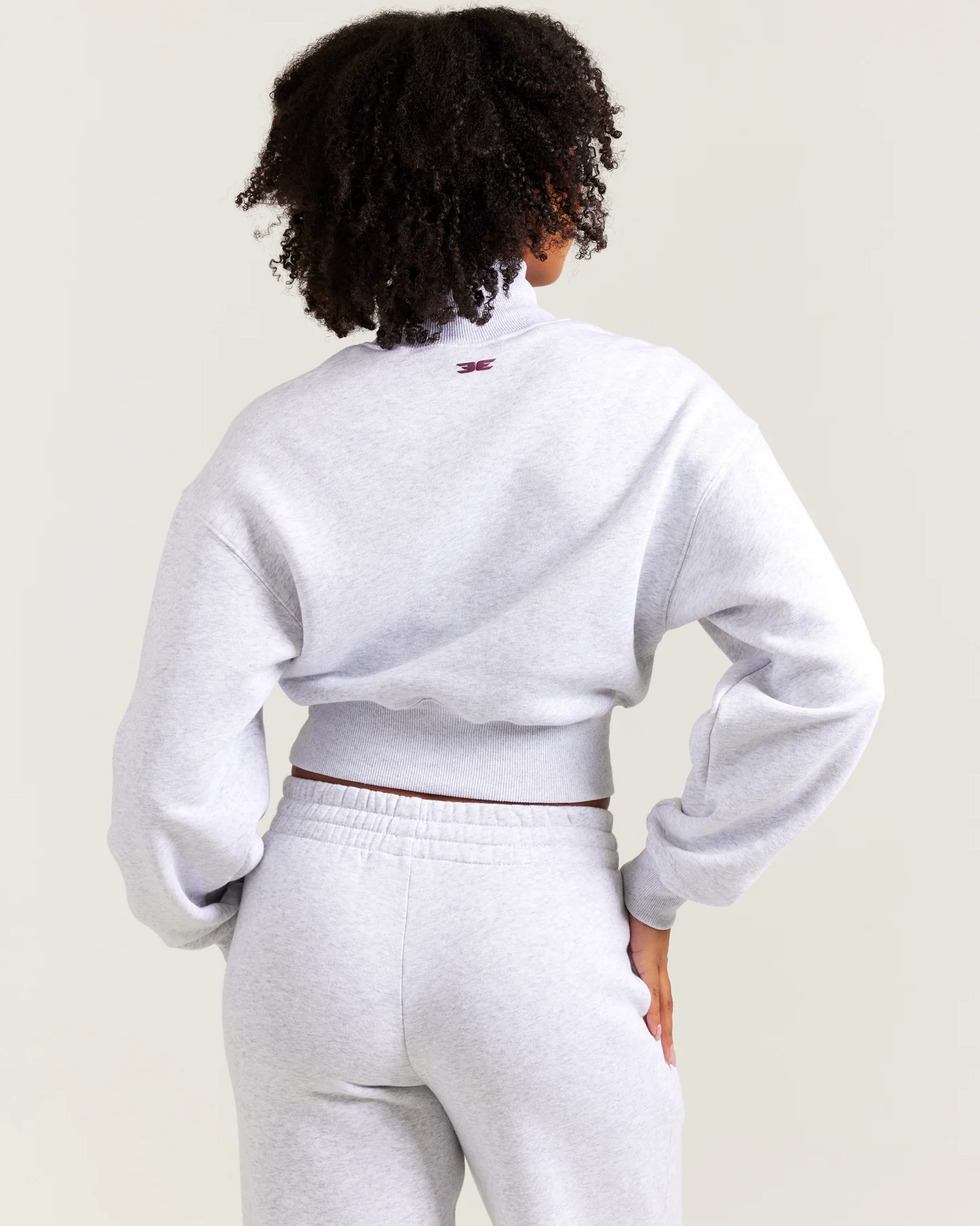 Omni Cropped Mock Neck - Grey Marle/Cherry Cola - Image 2