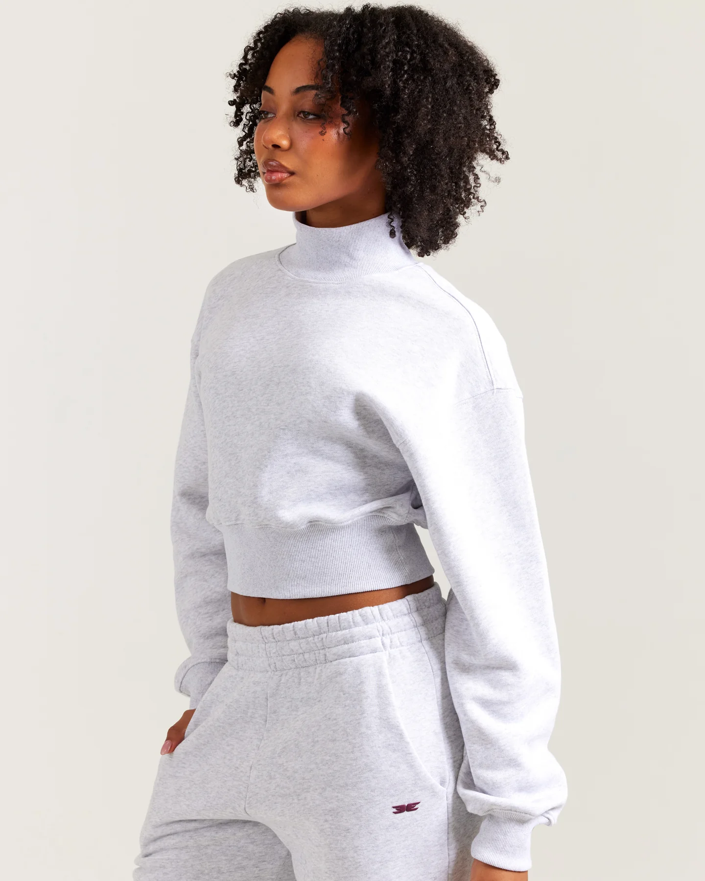 Omni Cropped Mock Neck - Grey Marle/Cherry Cola - Image 3