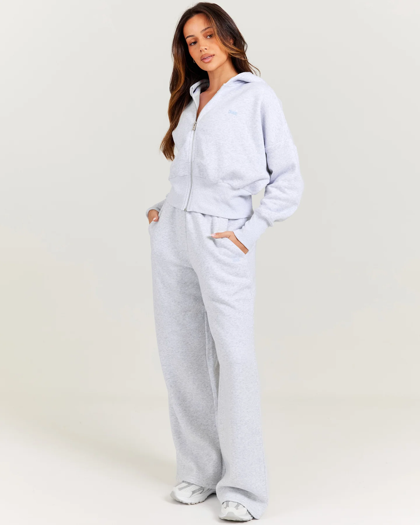 Omni Wide Leg Trackpants - Grey Marle/Light Blue - Image 5