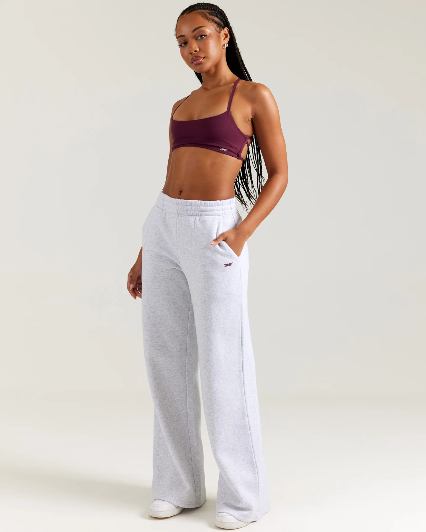 Omni Wide Leg Trackpants - Grey Marle/Cherry Cola - Image 7