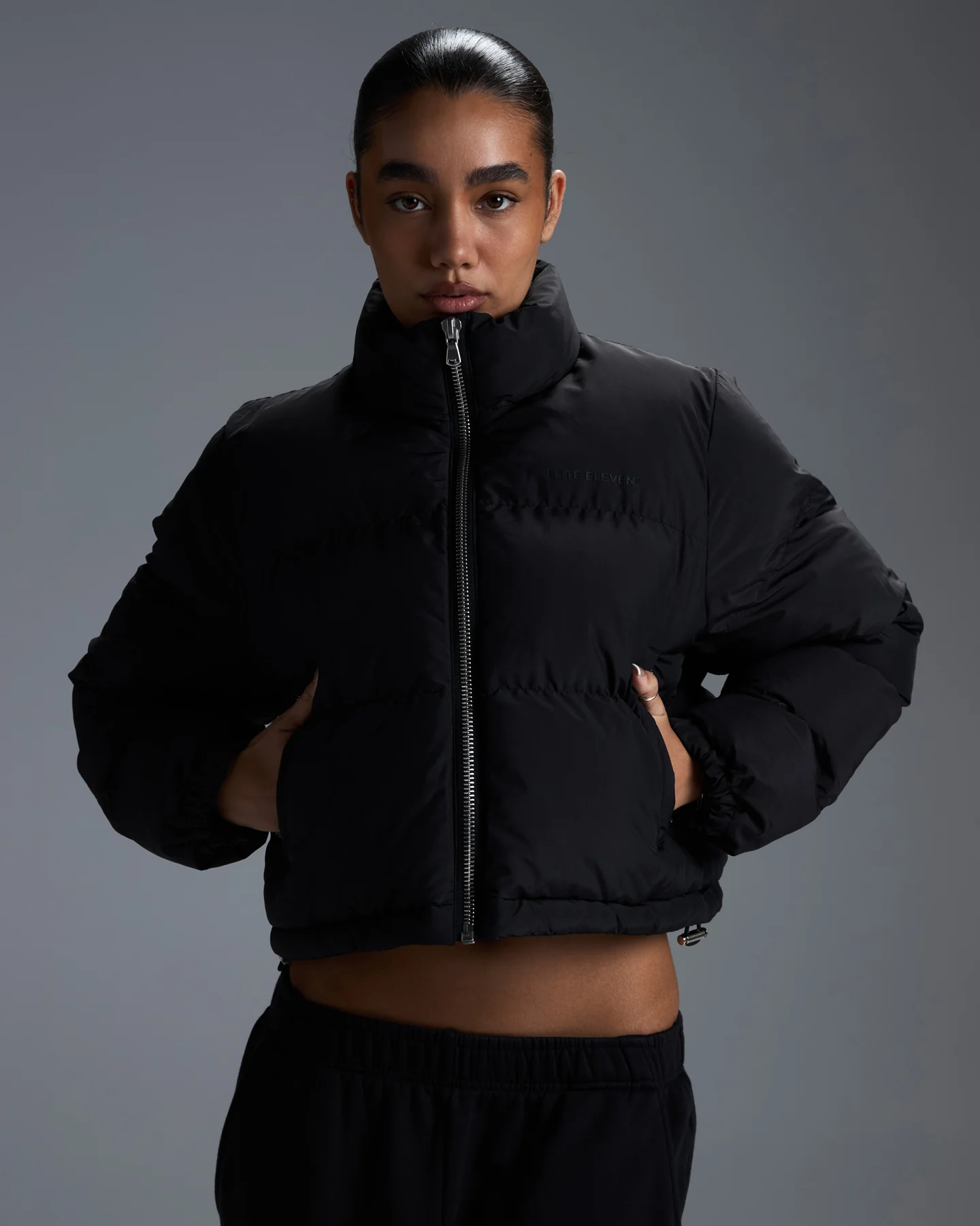 Premium Cropped Puffer Jacket - Black