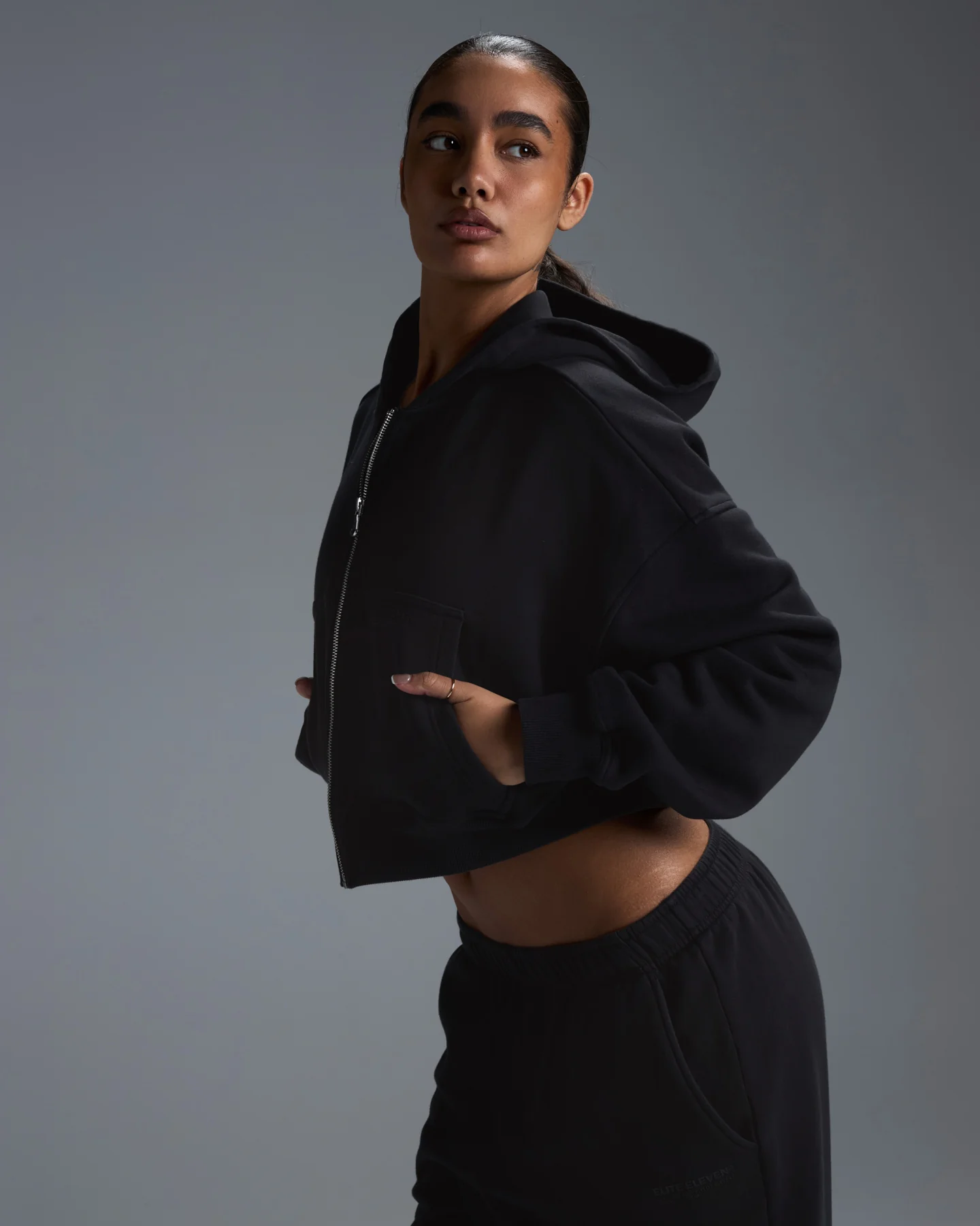 Premium Heavyweight Cropped Zip Through - Black - Image 5
