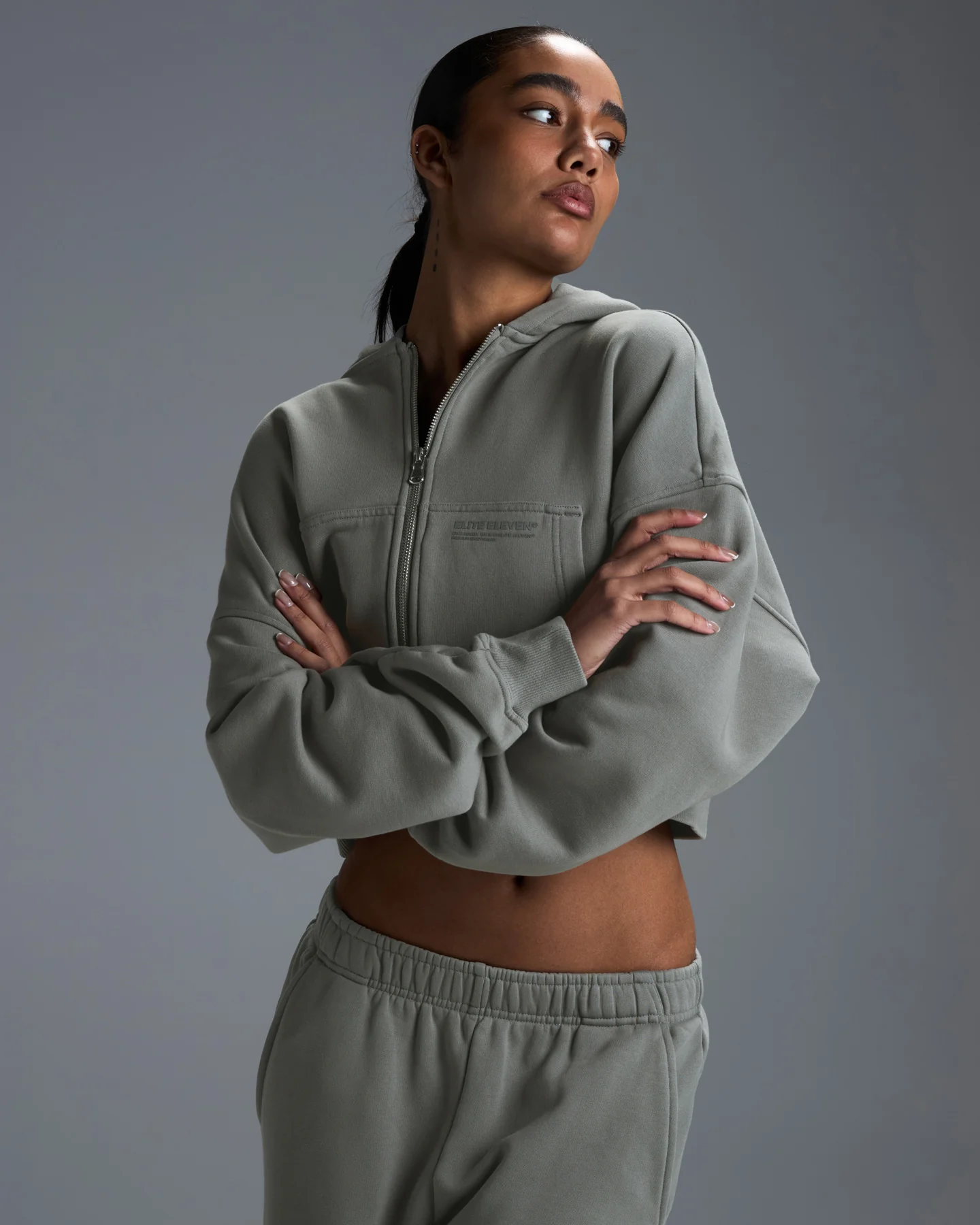Premium Heavyweight Cropped Zip Through - Fog Green - Image 2