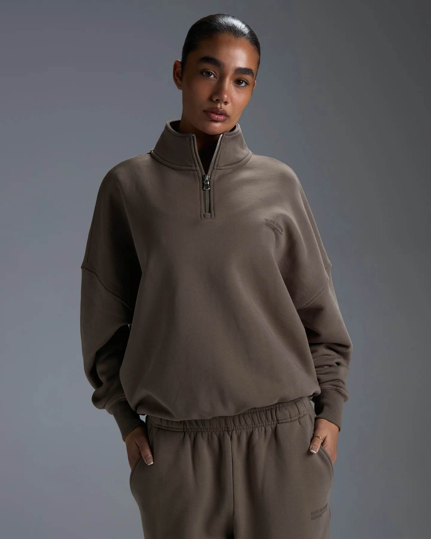 Premium Heavyweight Unisex 1/4 Zip - Dark Taupe - Image 3