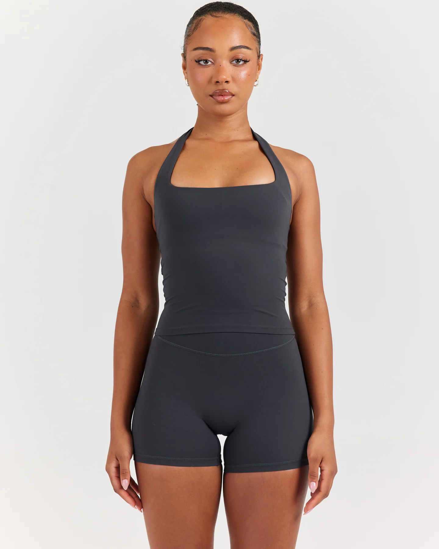 Soléa Square Neck Halter Tank - Charcoal