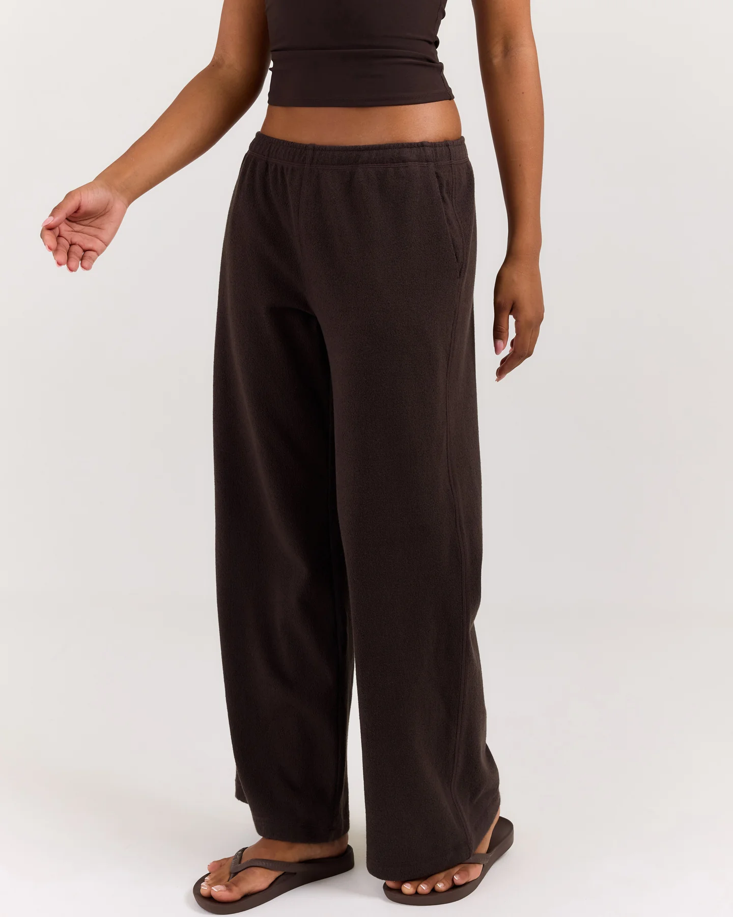 Terry Towelling Wide Leg Pants - Coffee Bean - Image 3