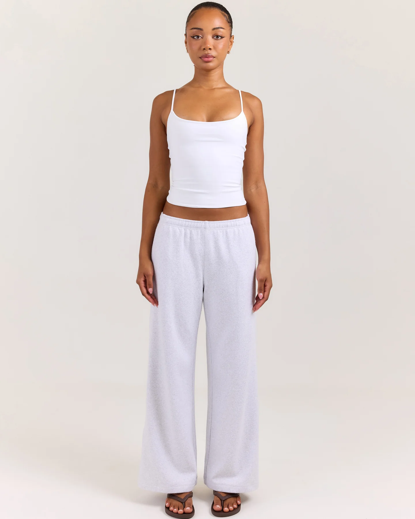 Terry Towelling Wide Leg Pants - Grey - Image 4