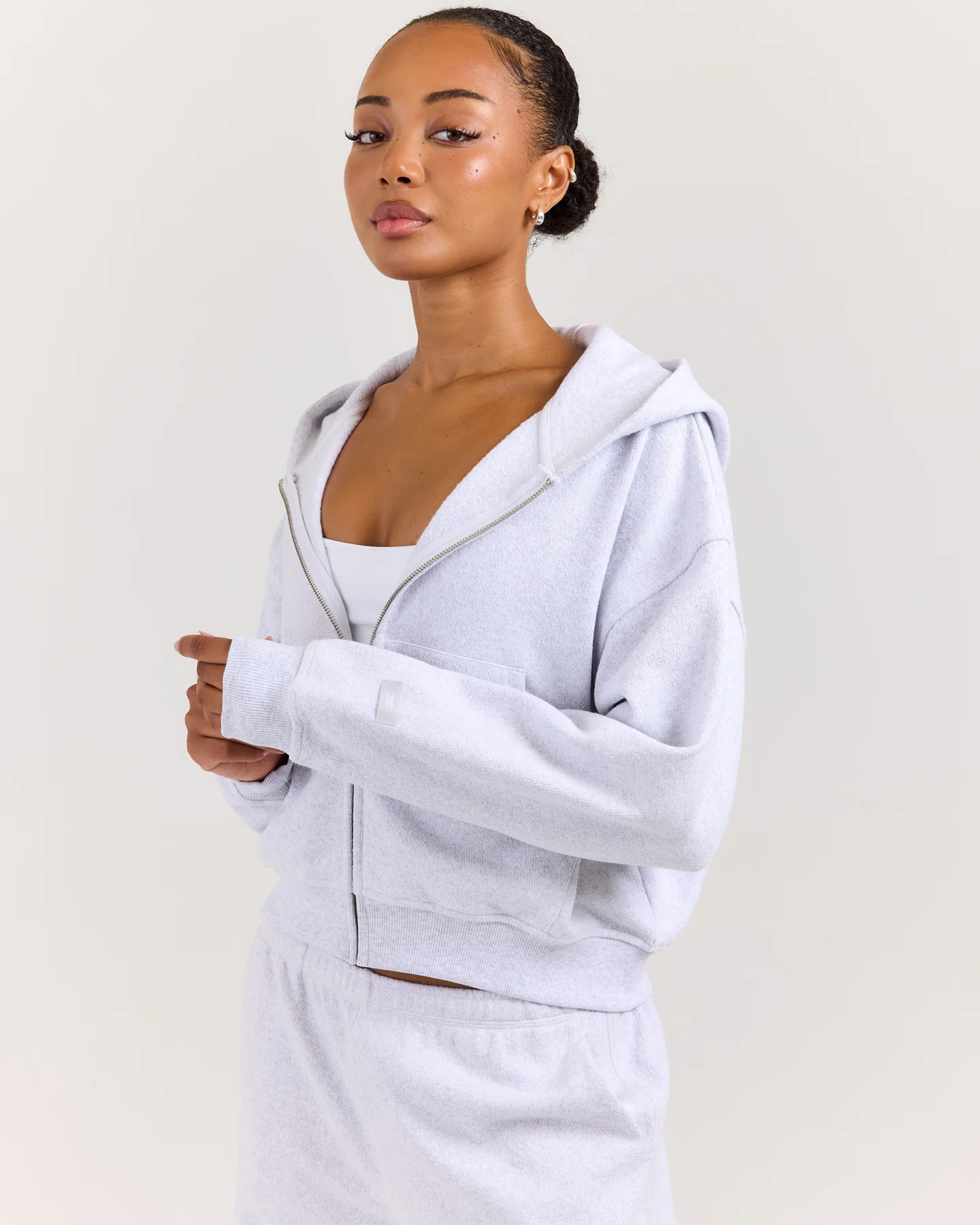Terry Towelling Zip Hoodie - Grey - Image 4